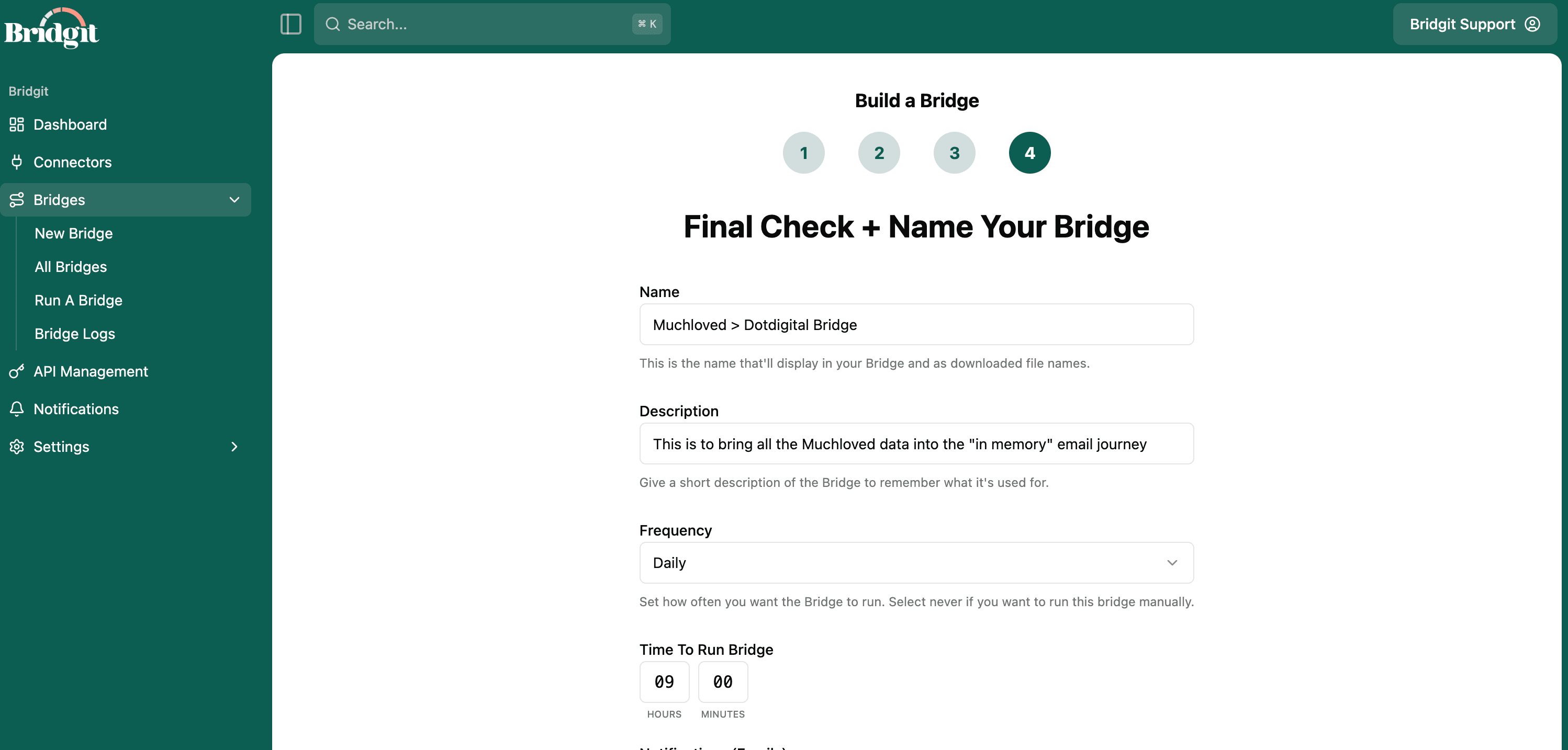 Saving and scheduling a Bridge in Bridgit